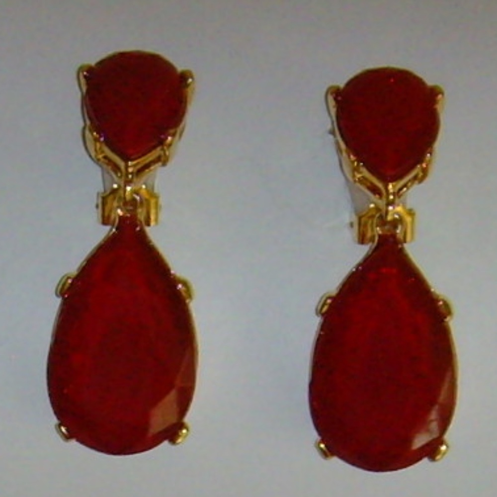 Kenneth Jay Lane Kjl Red Rhinestone Tear Drop Ear… - image 7